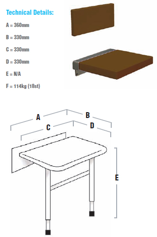 Folding Shower Seat and Backrest Lucia In Brown