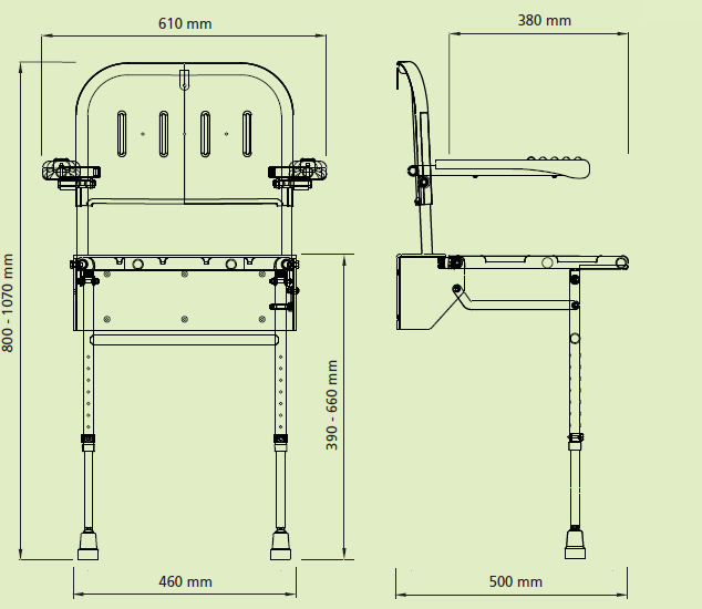 Standard Padde Drop Down Shower Seat Seat With Arms, Back & Legs