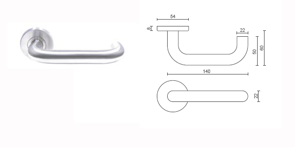 D- Shape Lever on rose 22mm 