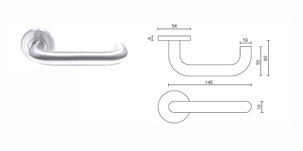Lever Handle -D-Shape lever on rose 19mm 