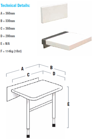 Folding Shower Seat and Backrest Lucia White