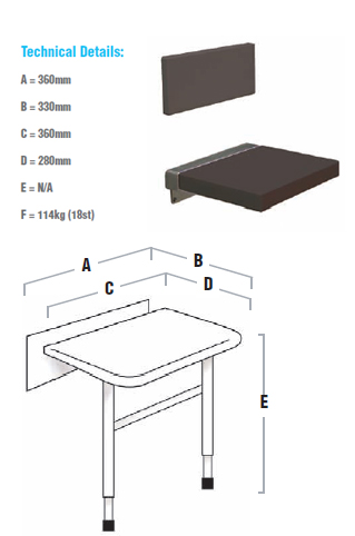 Folding Shower Seat and Backrest Lucia In Black